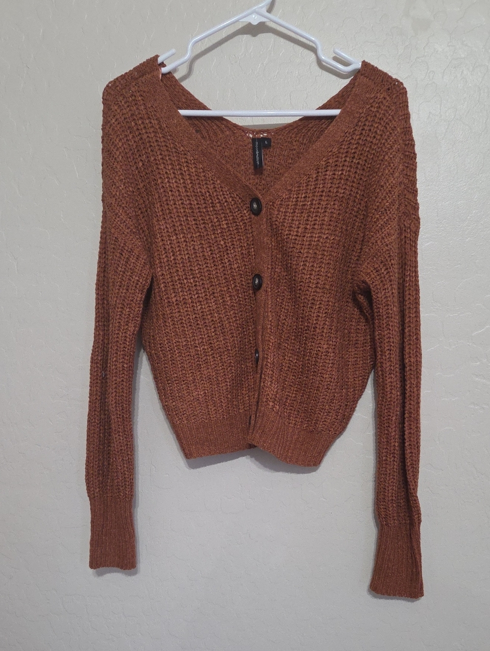 moon & madison Rust Brown V‑Neck Button Front Knit Cardigan